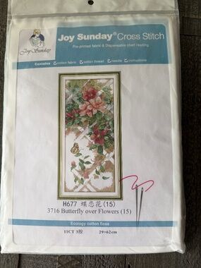 Butterfly Flowers Joy Sunday Pre-Printed Cross Stitch Kit 11ct Aida - NEW